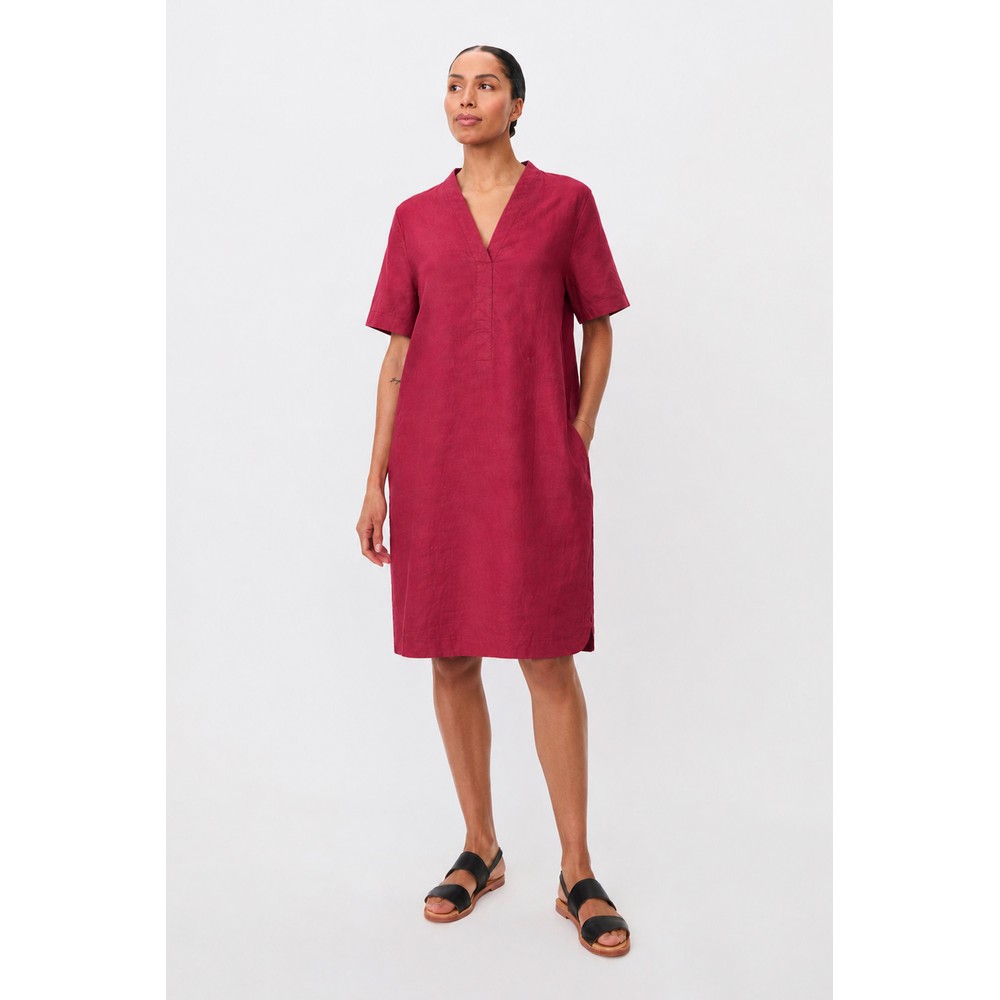 Masai Clothing Nareela Beet Red Solid Linen Dress Beet Red
