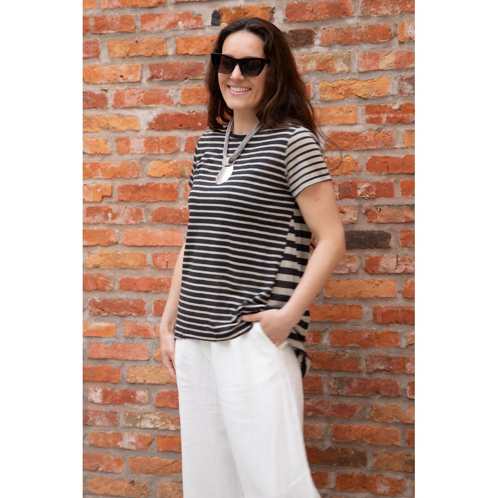 Mama B Casta Antracite Stripe Linen Blend Tshirt Antracite