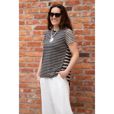 Mama B Casta Antracite Stripe Linen Blend Tshirt - Grey