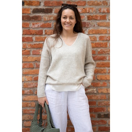 Mos Mosh MM Thora Natural V-Neck Knit Jumper - Grey