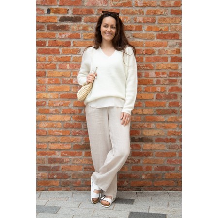 Mos Mosh MM Thora V-Neck Ecru Knit Jumper - Beige