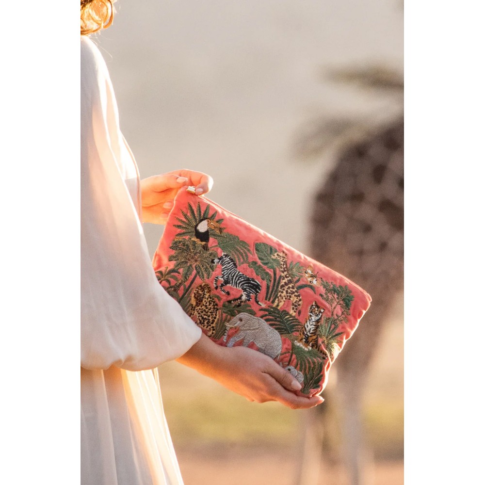 Elizabeth Scarlett World Wildlife Everyday Velvet Pouch World Wildlife Coral