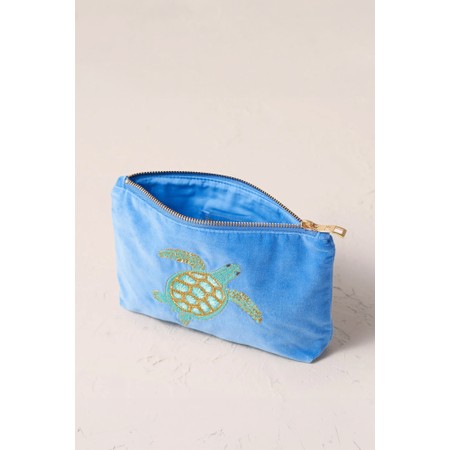 Elizabeth Scarlett Turtle Conservation Velvet Mini Pouch - Blue