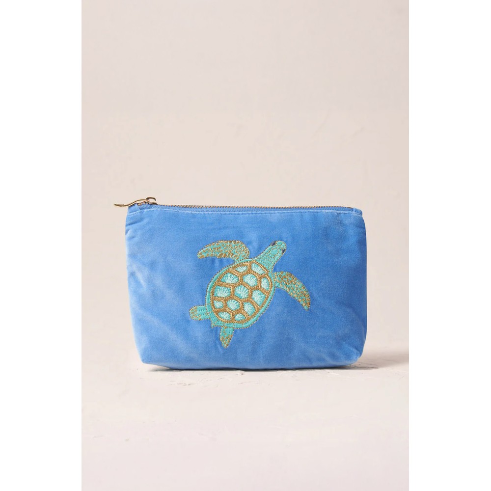 Elizabeth Scarlett Turtle Conservation Velvet Mini Pouch Turtle Conservation Caribbean Blue
