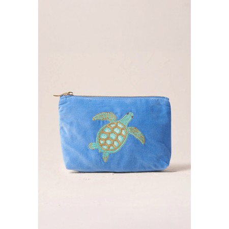 Elizabeth Scarlett Turtle Conservation Velvet Mini Pouch - Blue