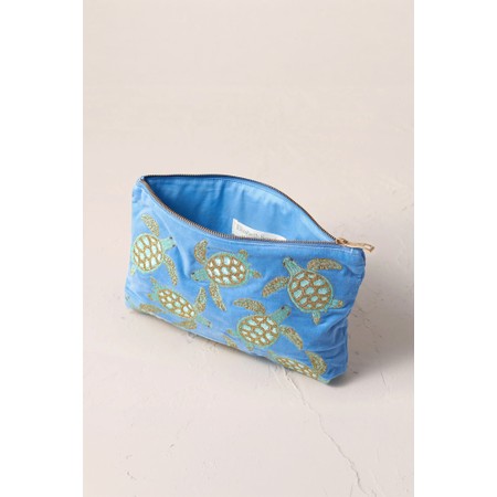 Elizabeth Scarlett Turtle Conservation Everyday Velvet Pouch - Blue
