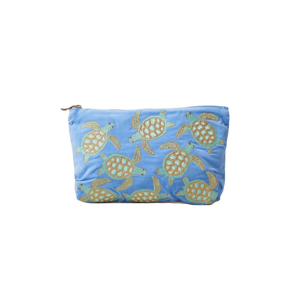 Elizabeth Scarlett Turtle Conservation Everyday Velvet Pouch Turtle Conservation Caribbean Blue