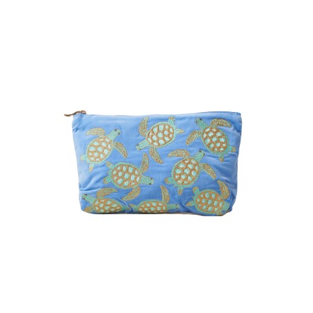 Elizabeth Scarlett Turtle Conservation Everyday Velvet Pouch - Blue