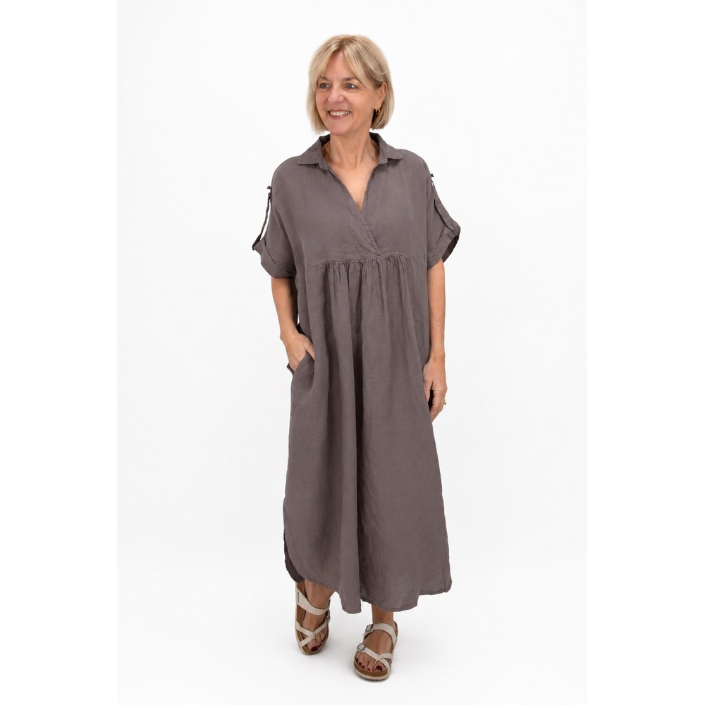 Amazing Woman Camile Linen Dress Dark Mud