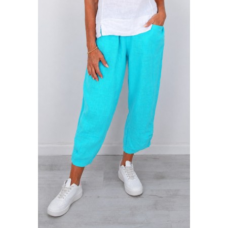 Amazing Woman Orla Turquoise Cropped Linen Trouser - Turquoise