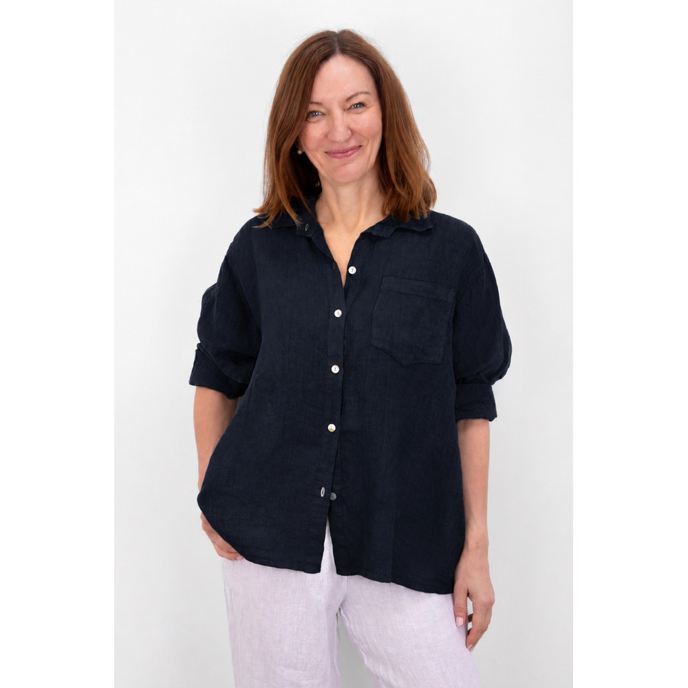 Amazing Woman Filippa Navy Linen Shirt Navy