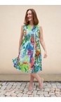 Orientique Leaves Blue Leaves Blue Print Pleated Dress  