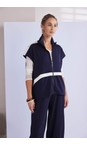 Naya French Blue / White Naya High Neck Contrast Zip Up Top  