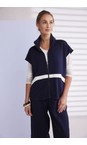 Naya French Blue / White Naya High Neck Contrast Zip Up Top  