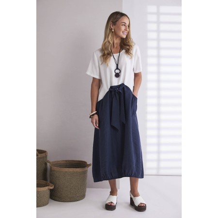Naya Naya White And Navy Contrast Belted Dress - White