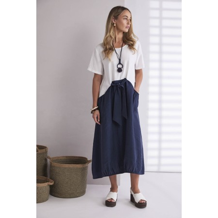 Naya Naya White And Navy Contrast Belted Dress - White