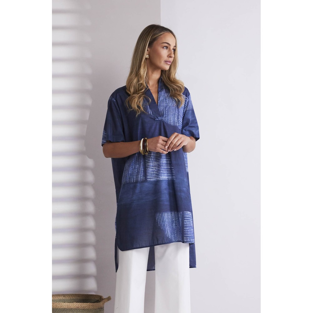 Naya Naya Semi Circle Print Tunic Shirt Denim Blue