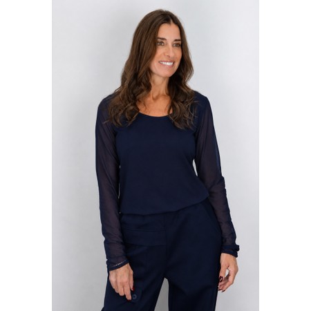 Naya Naya French Blue Jersey Mesh Sleeve Top - Blue