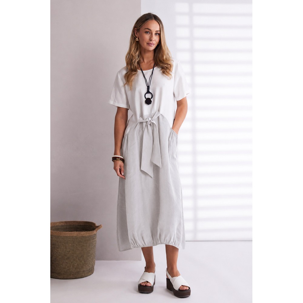 Naya Naya Off White And Ash Contrast Belted Dress OffWhite / Ash