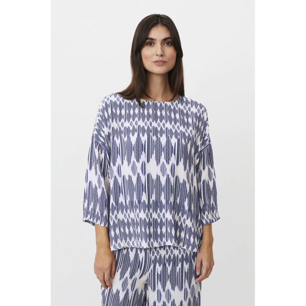 Masai Clothing MaBecca Print Dobby Top Medieval Blue