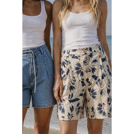 Masai Clothing MaPauletta Medieval Blue Print Shorts - Blue