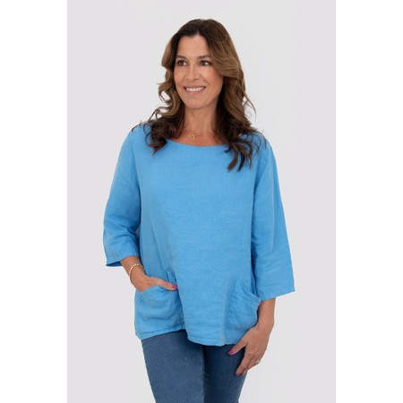 Amazing Woman Edie Blue 2 Pocket Linen Top - Blue