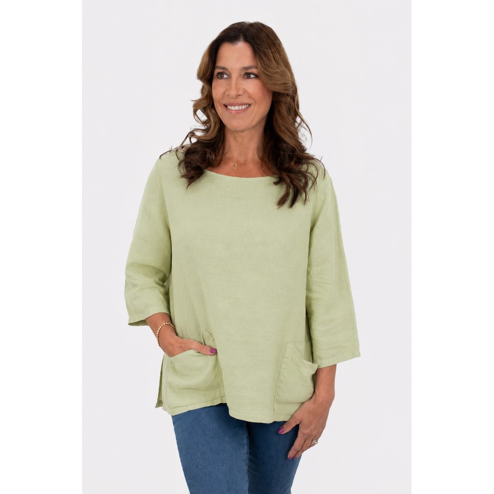 Amazing Woman Edie Leek 2 Pocket Linen Top Leek