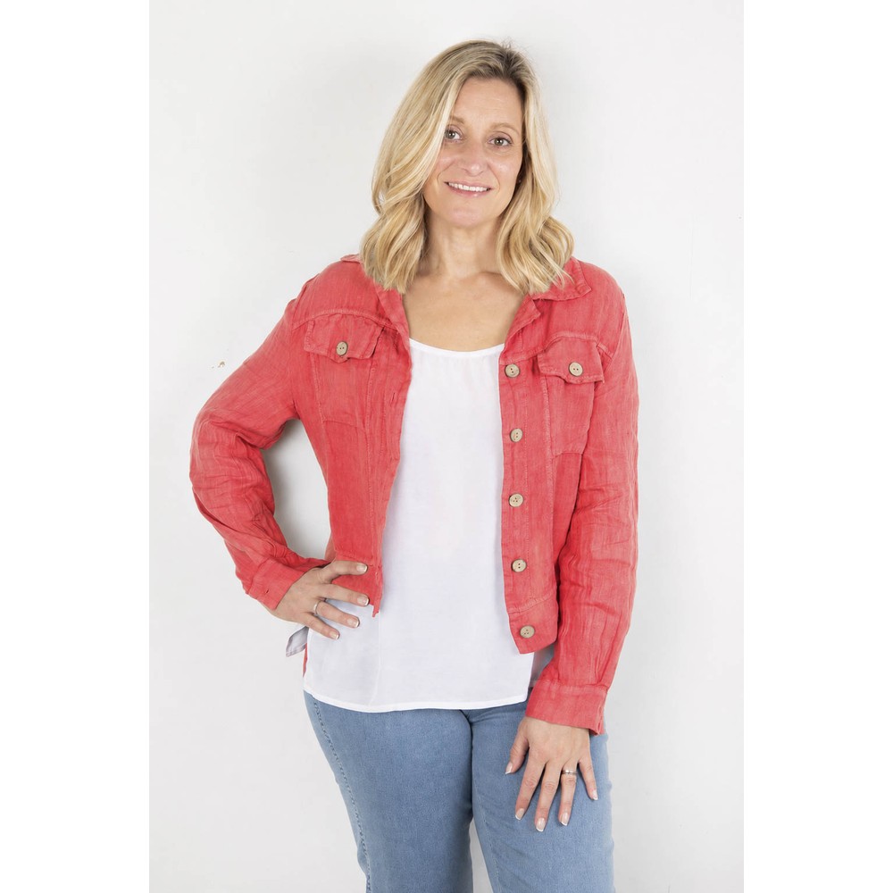 Amazing Woman Kara Coral Lightweight Linen Western Jacket Coral