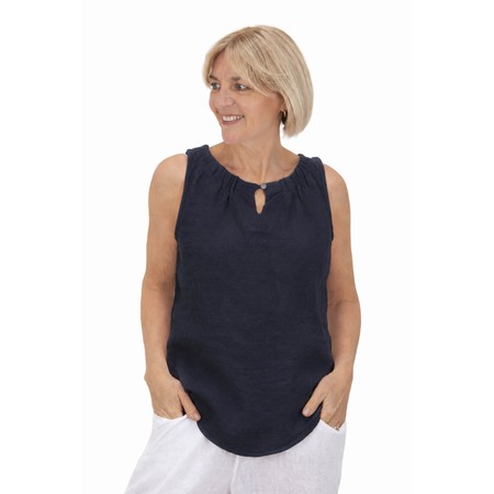 Amazing Woman Laura Navy Linen Top - Blue