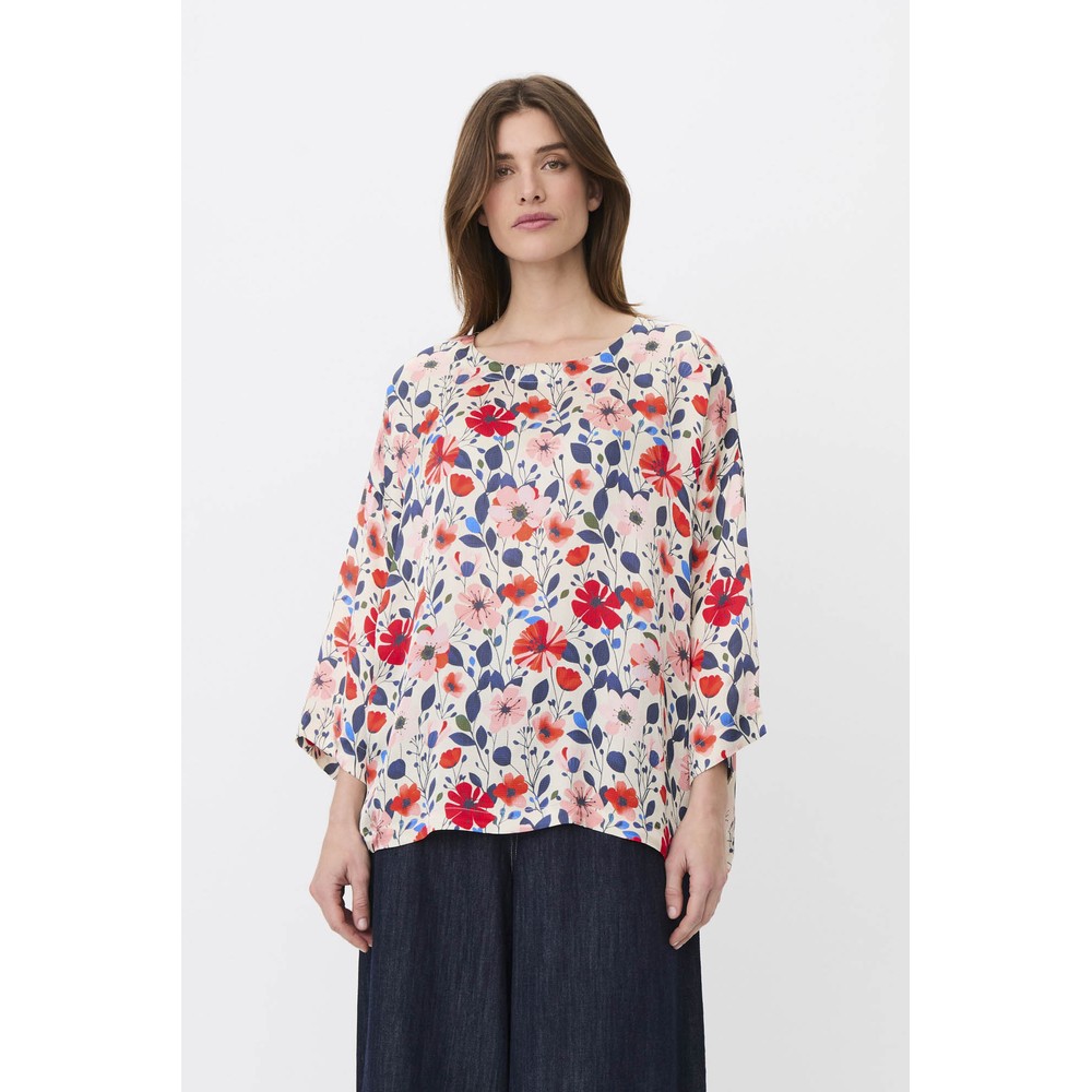 Masai Clothing Becca Poinsettia Print Satin Top Poinsettia