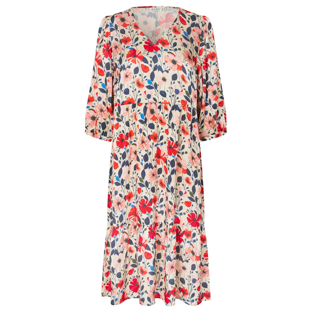 Masai Clothing Nette Poinsettia Print Satin Dress Poinsettia