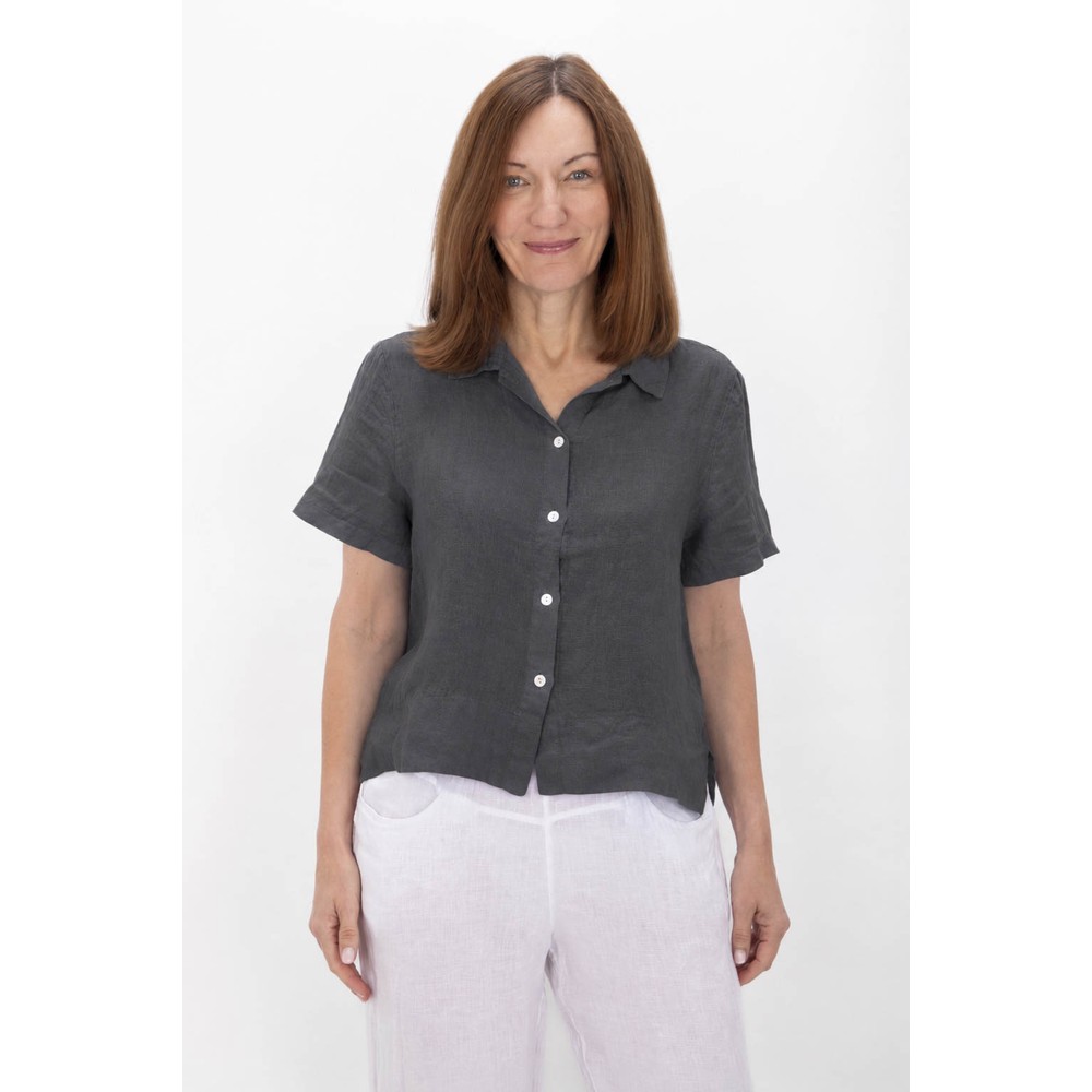 Amazing Woman Marilyn Charcoal Boxy Linen Shirt Charcoal