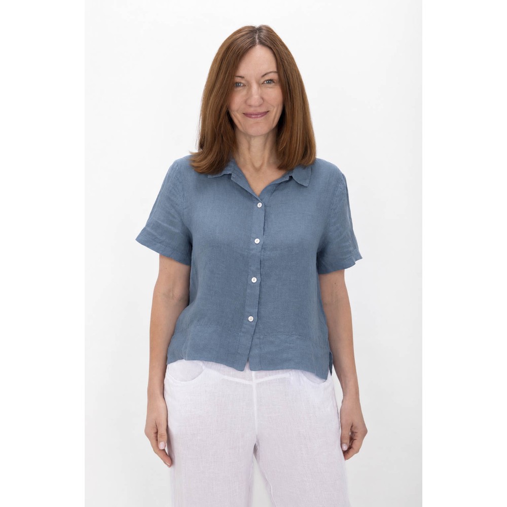 Amazing Woman Marilyn Denim Blue Boxy Linen Shirt Denim Blue