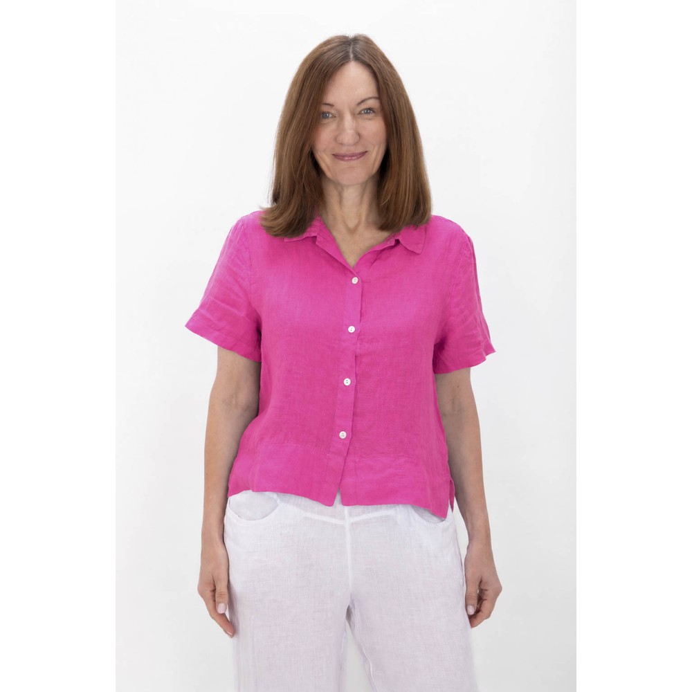 Amazing Woman Marilyn Fuchsia Boxy Linen Shirt Fuchsia