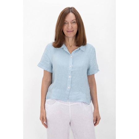 Amazing Woman Marilyn Ice Blue Boxy Linen Shirt - Blue