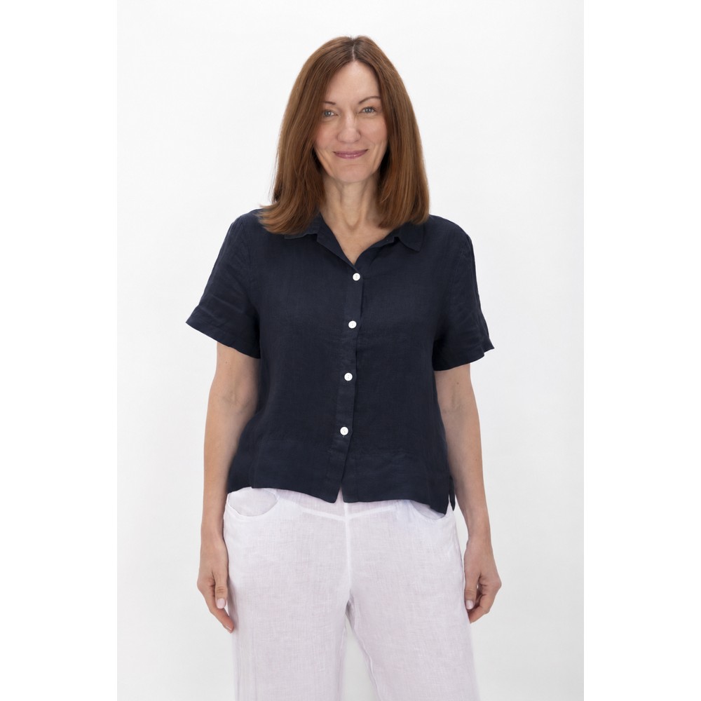 Amazing Woman Marilyn Navy Boxy Linen Shirt Navy