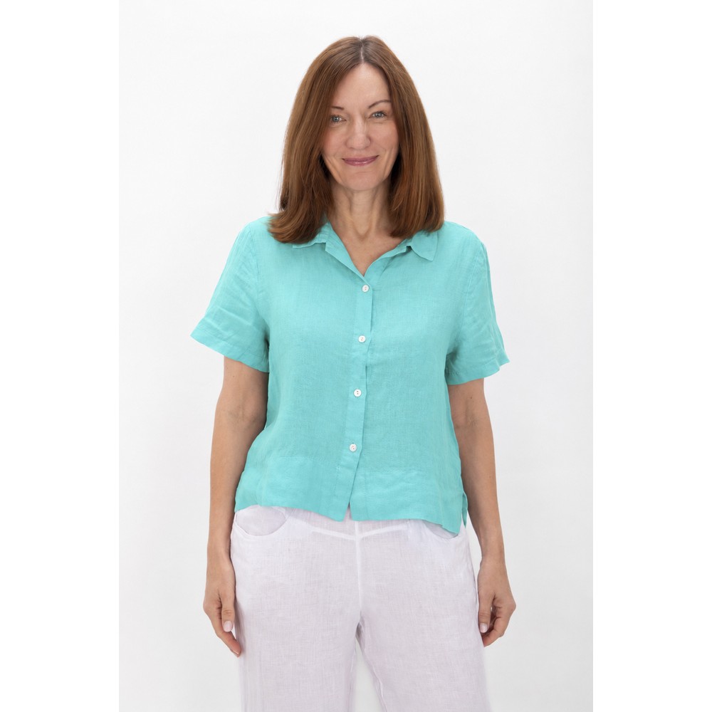 Amazing Woman Marilyn Turquoise Boxy Linen Shirt Turquoise