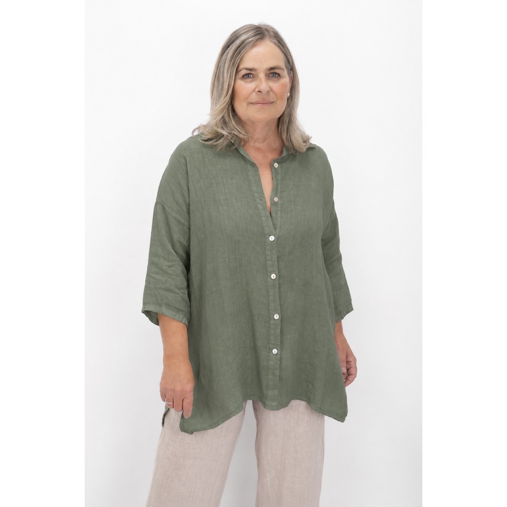 Amazing Woman Finty X Khaki Oversized Linen Shirt Khaki