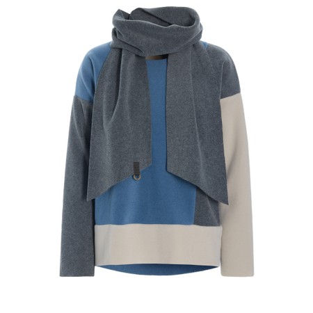 Henriette Steffensen Fleece Dusty Blue Patch Blouse With Scarf - Blue
