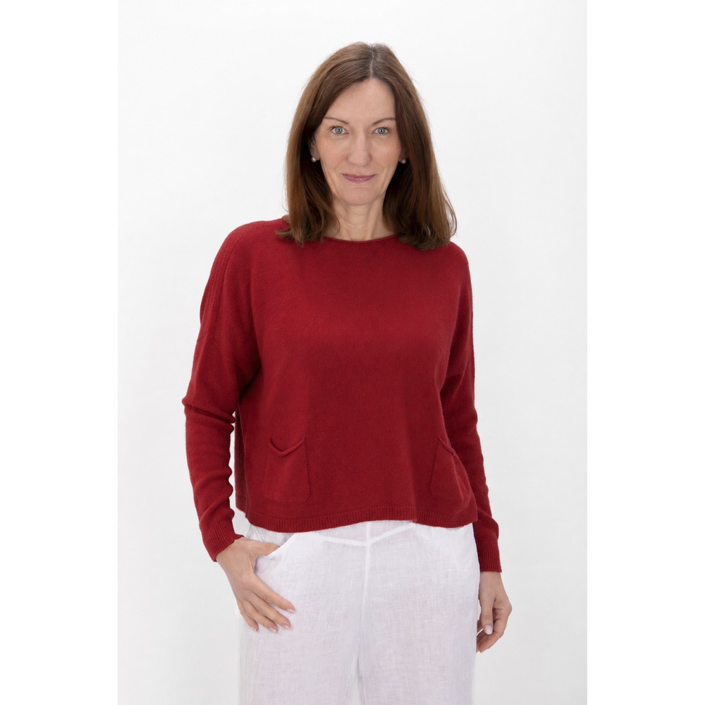 Amazing Woman Jodie Berry Red Rouge Front Pocket Supersoft Knit Jumper Berry Red Rouge