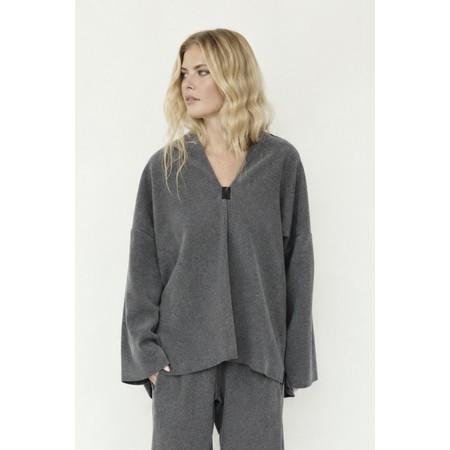 Henriette Steffensen Grey Fleece Pullover Vneck Shawl Collar - Grey