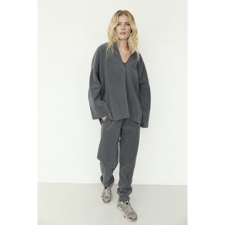 Henriette Steffensen Grey Fleece Pullover Vneck Shawl Collar - Grey