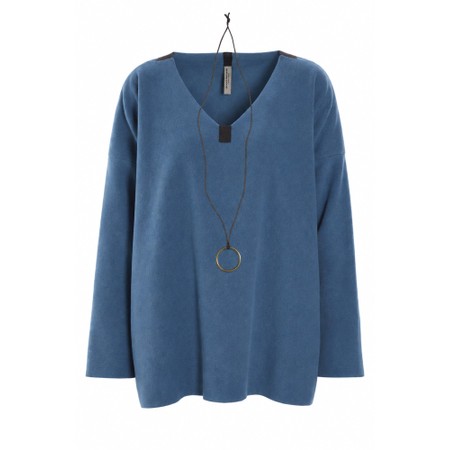 Henriette Steffensen Dusty Blue Fleece V-Neck Blouse - Blue
