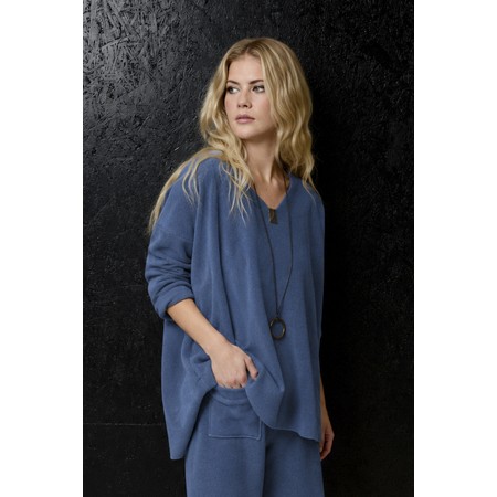 Henriette Steffensen Dusty Blue Fleece V-Neck Blouse - Blue
