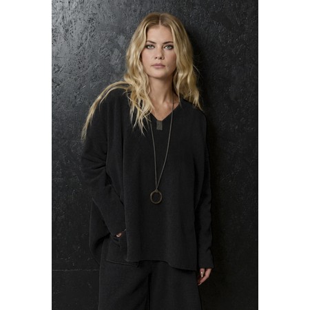 Henriette Steffensen Soft Black Fleece V-Neck Blouse - Black