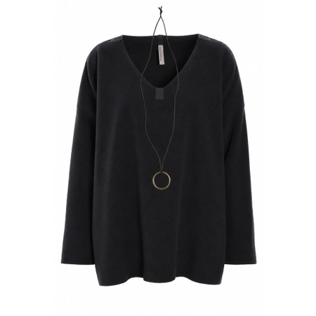 Henriette Steffensen Soft Black Fleece V-Neck Blouse - Black