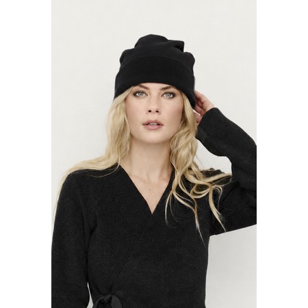 Henriette Steffensen Classic Soft Black Plain Fleece Beanie Hat - Black
