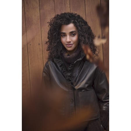 NOEN Leather Ruffle Shirt Jacket - Brown