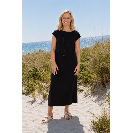 Henriette Steffensen Black Jersey Midi Dress with Necklace - Black