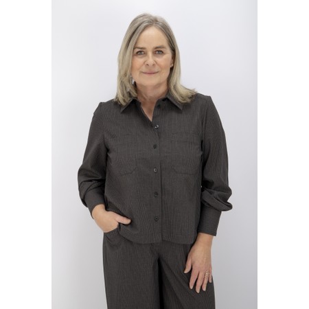 NOEN Pinstripe Double Pocket Shirt - Grey